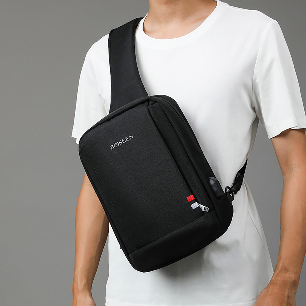 Boiseen  new large-capacity USB port reflective strip men's breast bag business zipper shoulder bag spot