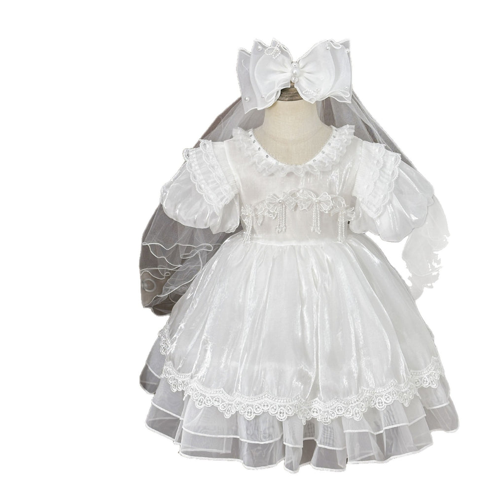 Girls'  new princess dress summer baby white dress flower girl wedding dress birthday tutu skirt