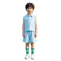 summer new boys' suit: breathable sleeveless top with turn-down collar design, stylish and casual two-piece set for kids
