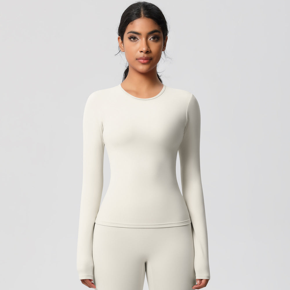nude feel brushed yoga top - quick-dry, compression fit, long sleeve activewear for running and fitness