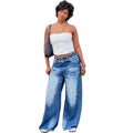 European and american women's casual jeans -  cross-border women's fashion streetwear - monkey wash wide leg casual trousers