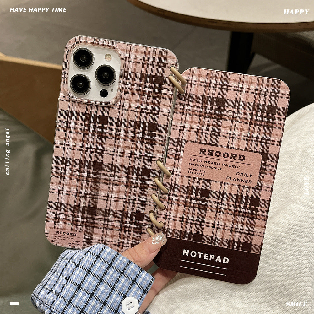 New letter plaid phone case creative notebook compatible with apple 16 pro max protective cover iphone 15 women's style