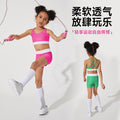 spring/summer new kids' yoga outfit - training, activewear, color block, high-waisted, criss-cross, fitness crop top for girls