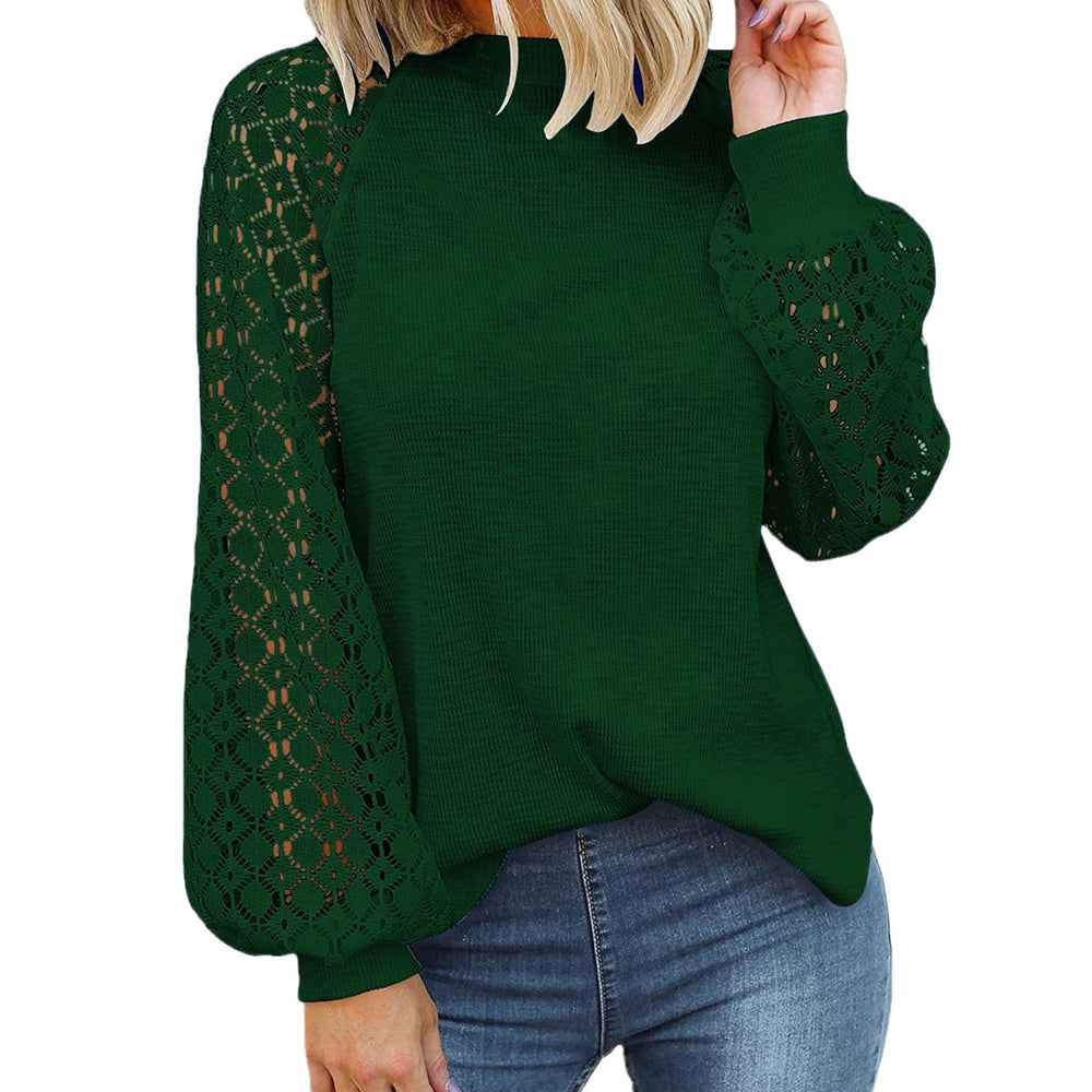 fashionexport cross-border new arrival  independent station round neck long sleeves lacepatchworkloosetops women
