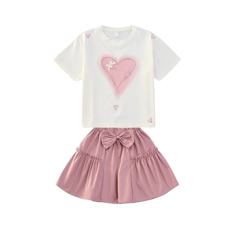 Girls' summer korean style outfit  new casual girl's short sleeve and shorts two-piece set student sweet t-shirt