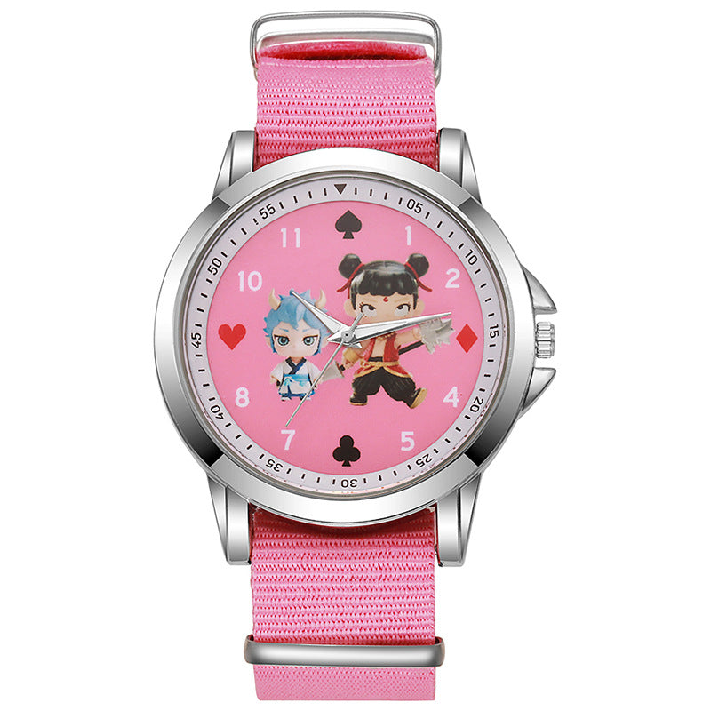 Cute cartoon nezha demon child descends to earth children's watch - stylish quartz watch for elementary school students, boys and girls