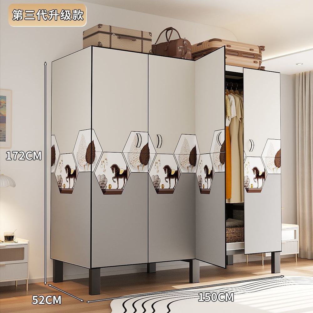 Easy-to-assemble, foldable wardrobe for bedrooms, ideal for home use or rental properties. dustproof, moisture-proof, with reinforced construction, fully sealed, and mildew-resistant. features a convenient swing-out door
