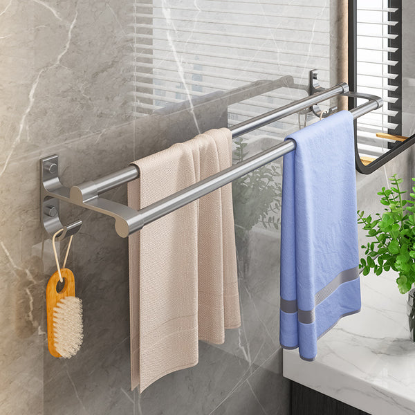 Gun gray double bar towel rack non-punching toilet towel bar bathroom rack space aluminum light luxury bath towel rack
