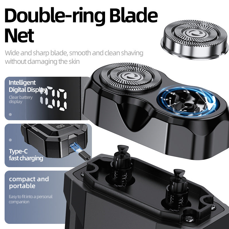 2026 new dual-head magnetic rechargeable electric shaver for men - portable mini rotary razor for home and car