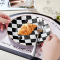 Nordic-inspired, high-end ceramic platter featuring a checkerboard pattern. perfect for showcasing your culinary creations in restaurants, cafes, or for baking and serving. a beautiful and stylish dish for any occasion
