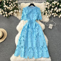 Early spring dress 2024 new women's spring and autumn heavy water-soluble lace cut out airy longdress vacation dress