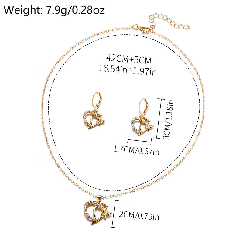 Wholesale heart stud earrings - european & american style cross-border earring jewelry set for women - diamond-accented versatile alloy butterfly sweater necklace - winter collection