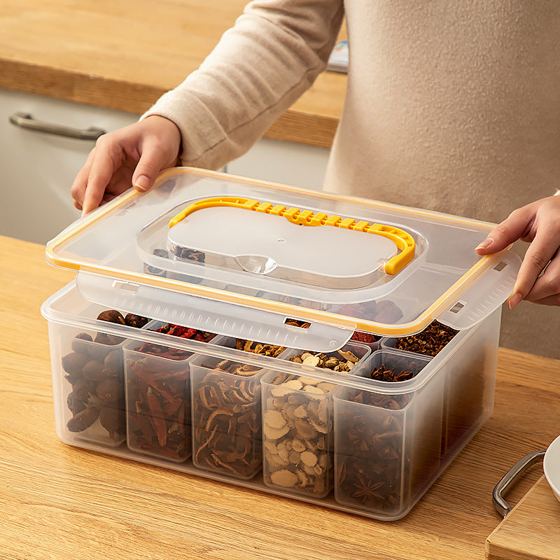 Kitchen seasoning multi-grid storage box, star anise cinnamon dried pepper seasoning box, cabinet storage moisture-proof sealed box