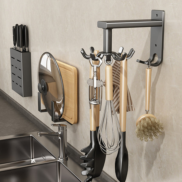 Gun ash kitchen rotating hook non-punching wall-mounted spatula spoon hanger kitchen utensils storage rack rod rack