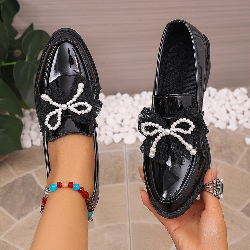 export plus size chunky heel loafers for women,  spring/autumn new collection, british style bowknot slip-on leather shoes