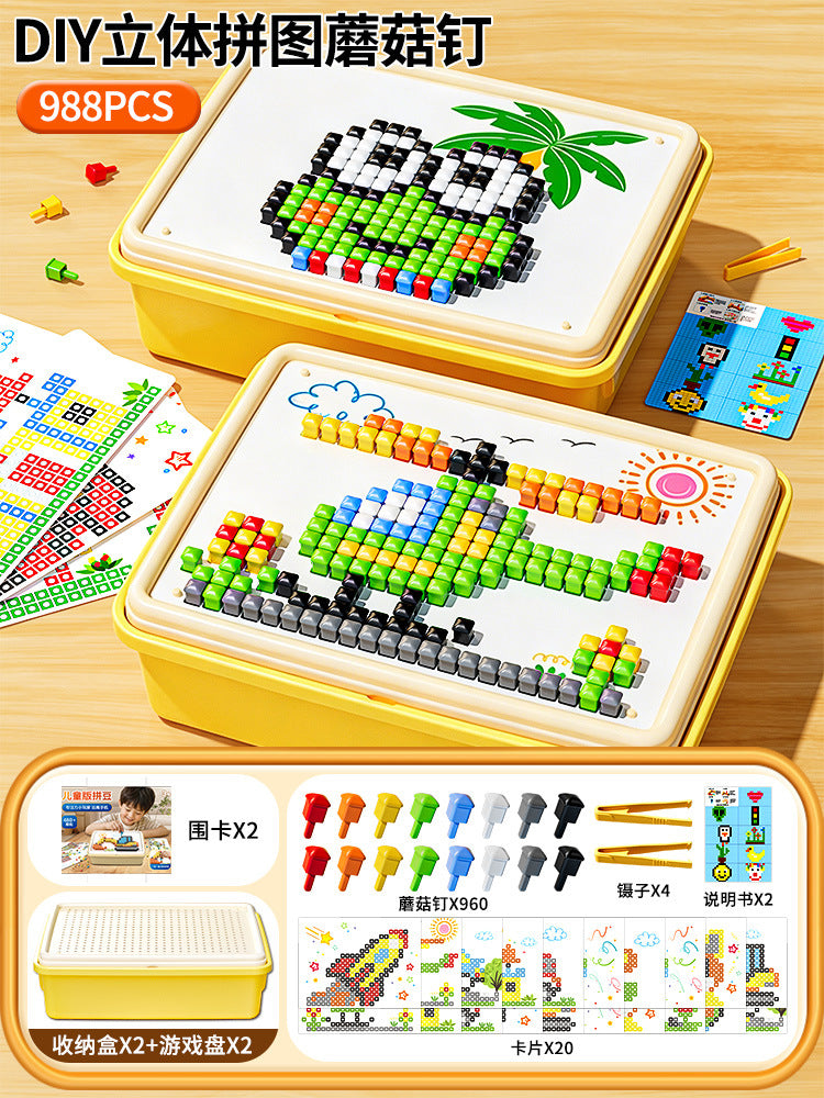 3d mushroom peg puzzle diy craft kit - complete set of materials and tools - birthday gift