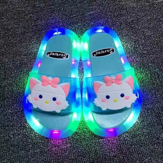 New luminous women's section outwear strawberry vibrating flashing light cool big-eared cat shoes home family style luminous slippers