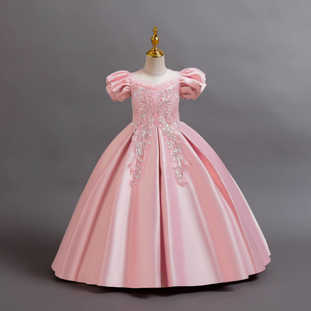 New arrival: satin sequin princess dress for girls - perfect for flower girls, piano recitals, and special occasions