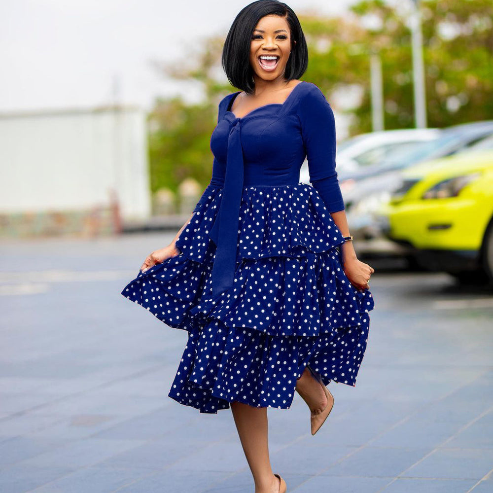 D117t european and american clothing  foreign trade plus size cross-border dress slimming polka dot african dress mother's wear