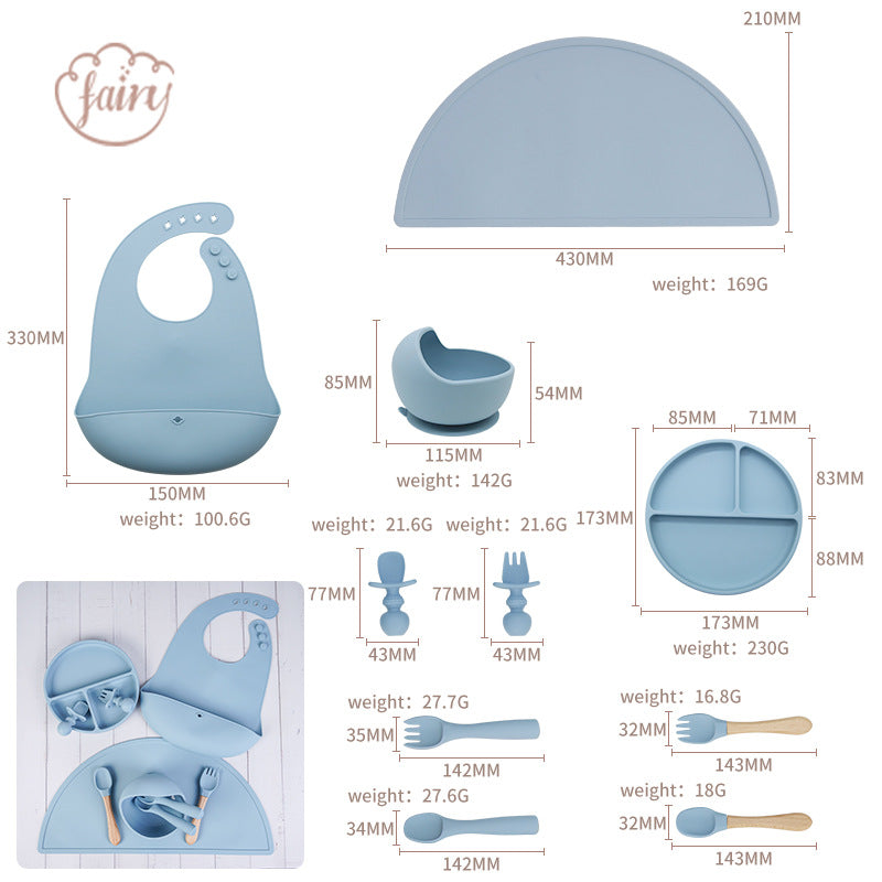 Feeding tableware Baby food grade saliva pocket Silicone suction cup Meal bowl set Feeding complementary food Training tableware set