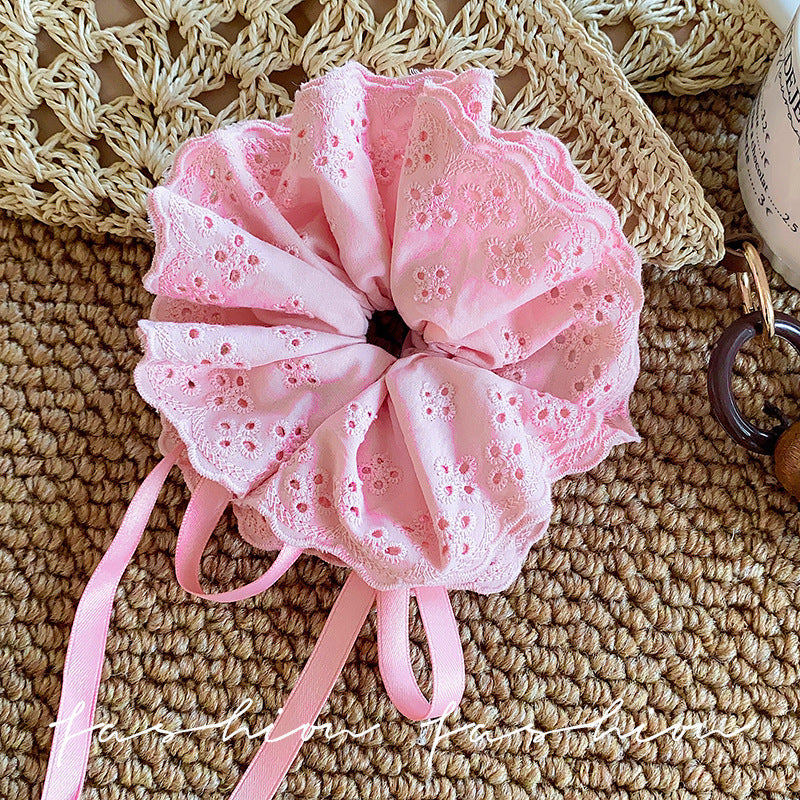 2026new arrival oversized pleated large intestine hair tie super fairy easiest for match double layer headband hair rope head flower hair accessories headwear trendy