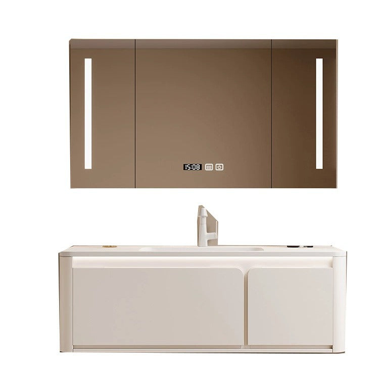 陶瓷一体盆浴室柜组合奶油风卫生间洗漱台洗手池盆柜实木卫浴柜新