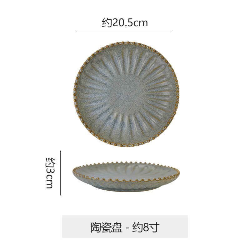 Vintage-style rustic ceramic bowls, plates, and dishes - creative beaded edge steak plates and dessert bowls for restaurants and hotels - premium presentation