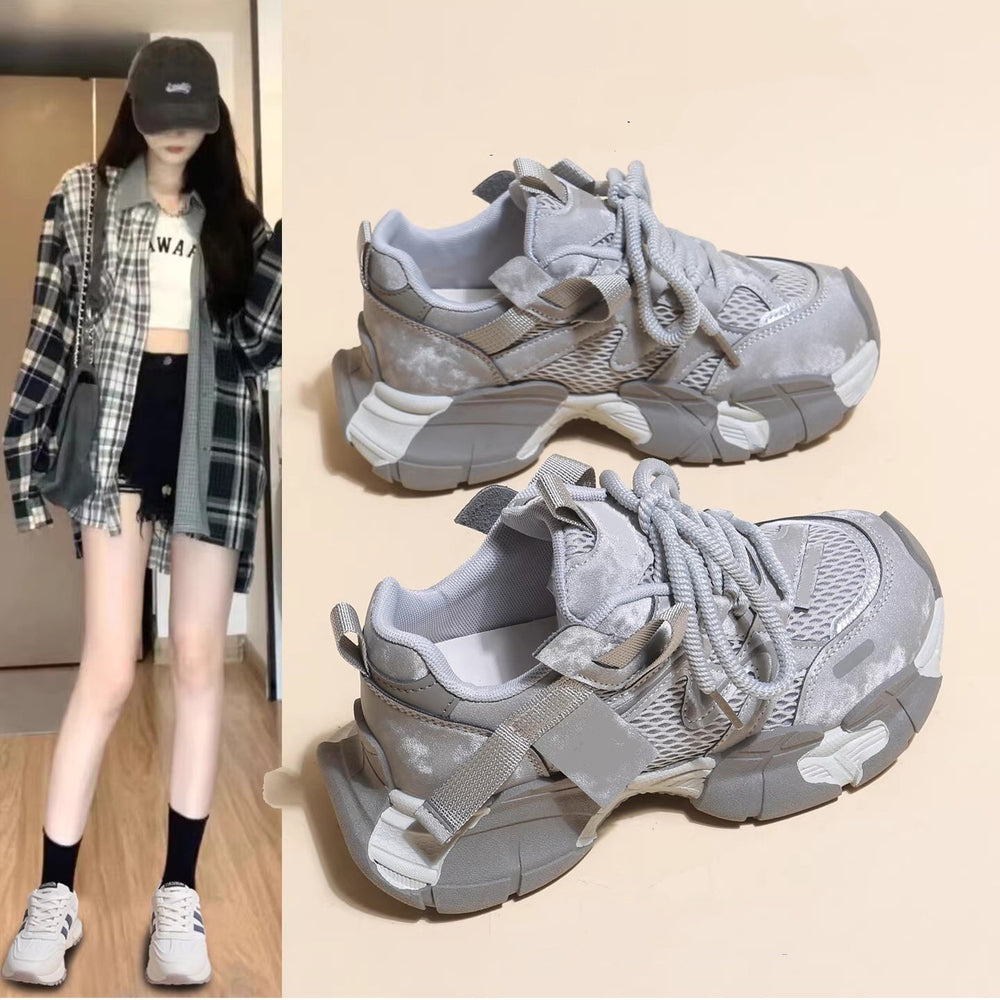 Chunky platform sneakers for women, spring/summer 2026 new collection, lace-up, versatile height increasing, mesh breathable athletic casual shoes