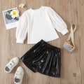 new product girlsuit autumn style fashionpure color round neck pit strip tops elastic irregular skirt leather skirt