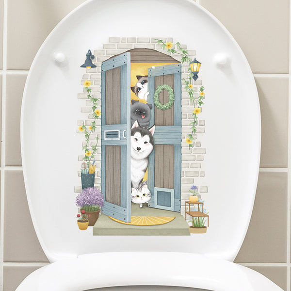 Cute animal toilet sticker bathroom toilet lid decorative sticker cartoon pet dog wall sticker, Princess Erha
