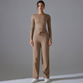 High-waisted, butt-lifting, drawstring wide-leg pants with a barely-there feel, paired with a form-fitting, long-sleeved yoga top. breathable, quick-drying, perfect for outdoor running and fitness