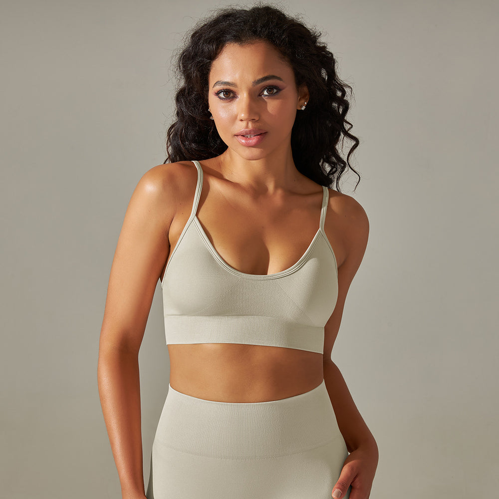 New arrival seamless knittingsexy back yoga clothes thin shoulder strap sports bra bubble wrap push-up fitness vest