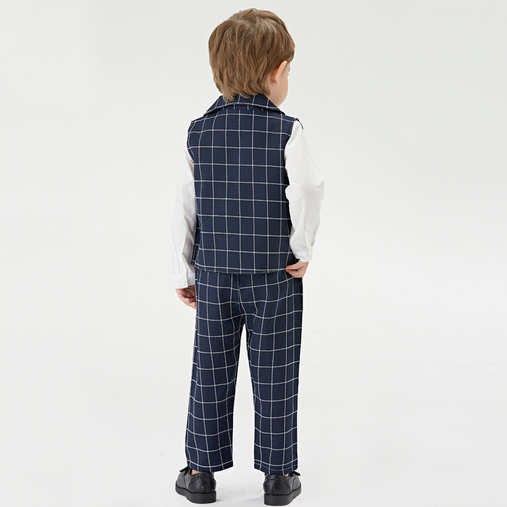 New spring/summer children's clothing: korean style plaid vest, pants, and top three-piece set. wholesale and dropshipping available for baby apparel