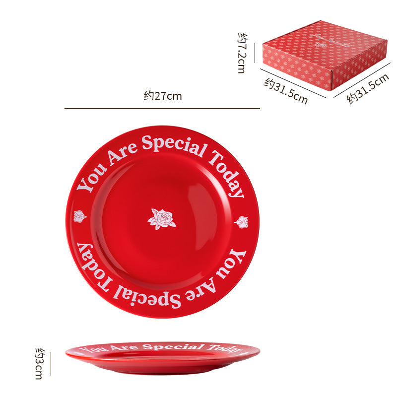 Minimalist chic premium gift: red ceramic plate - perfect housewarming present, cross-border bestseller, rose plate