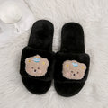 Trendy cute bear flat cotton slippers for women - 2024 autumn/winter new arrival - adorable warm one-strap fuzzy slippers