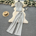 Casual outfit set for women: summer designer denim patchwork short-sleeve top and high-waisted wide-leg straight pants set