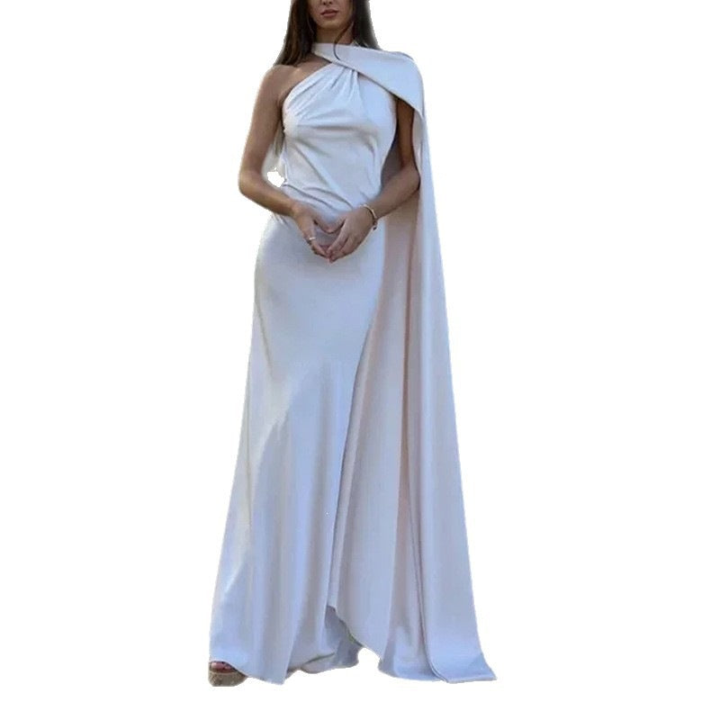 women's summer new arrivals: cross-border european & american fashion, elegant banquet gowns, solid color off-the-shoulder dresses