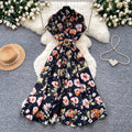 French chic vintage print collared dress - women's summer slimming, figure-flattering, high-waisted, elegant maxi dress