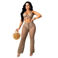 e-commerce  hot-selling european and american sexy women's clothing sexy knitted mesh cut out wool two-piece suit