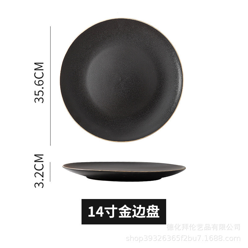 Ceramic 12inch large plate matte black 14inch large plate large bowl restaurant large plate boiled fish basin hotel plate wholesale