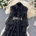 Luxury chic polo collar dress - spring collection: exquisite embroidered mesh, unique design, ethereal and elegant maxi dress
