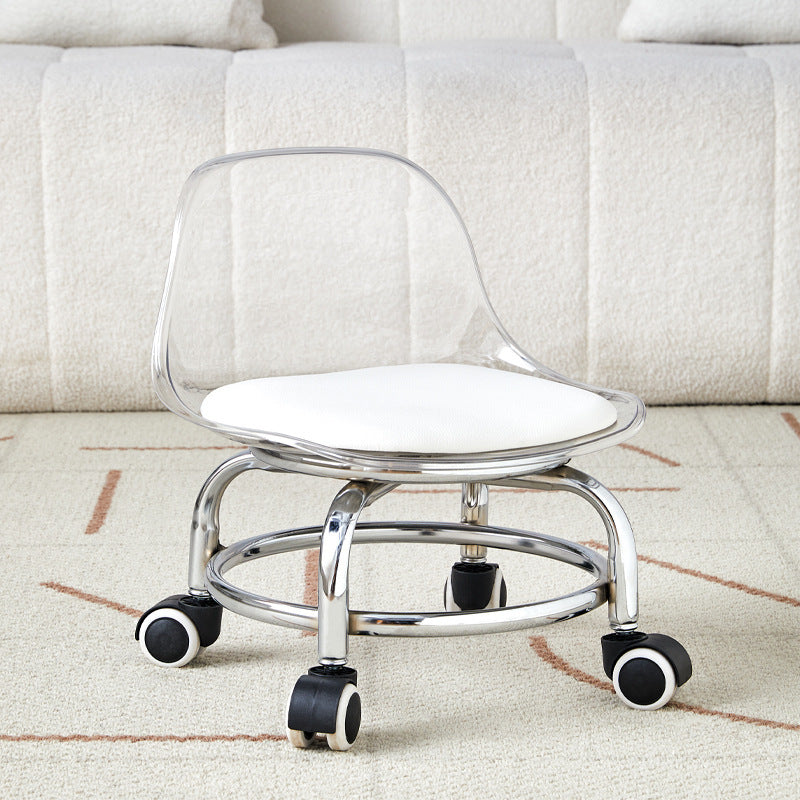 Pulley low stool transparent small chair universal wheel stool toddler children acrylic beautiful seam household backrest small size