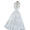 Frenchclassy sense of strap waist sleeveless cut outembroider waist dress female summerslimming lookelegant long skirt