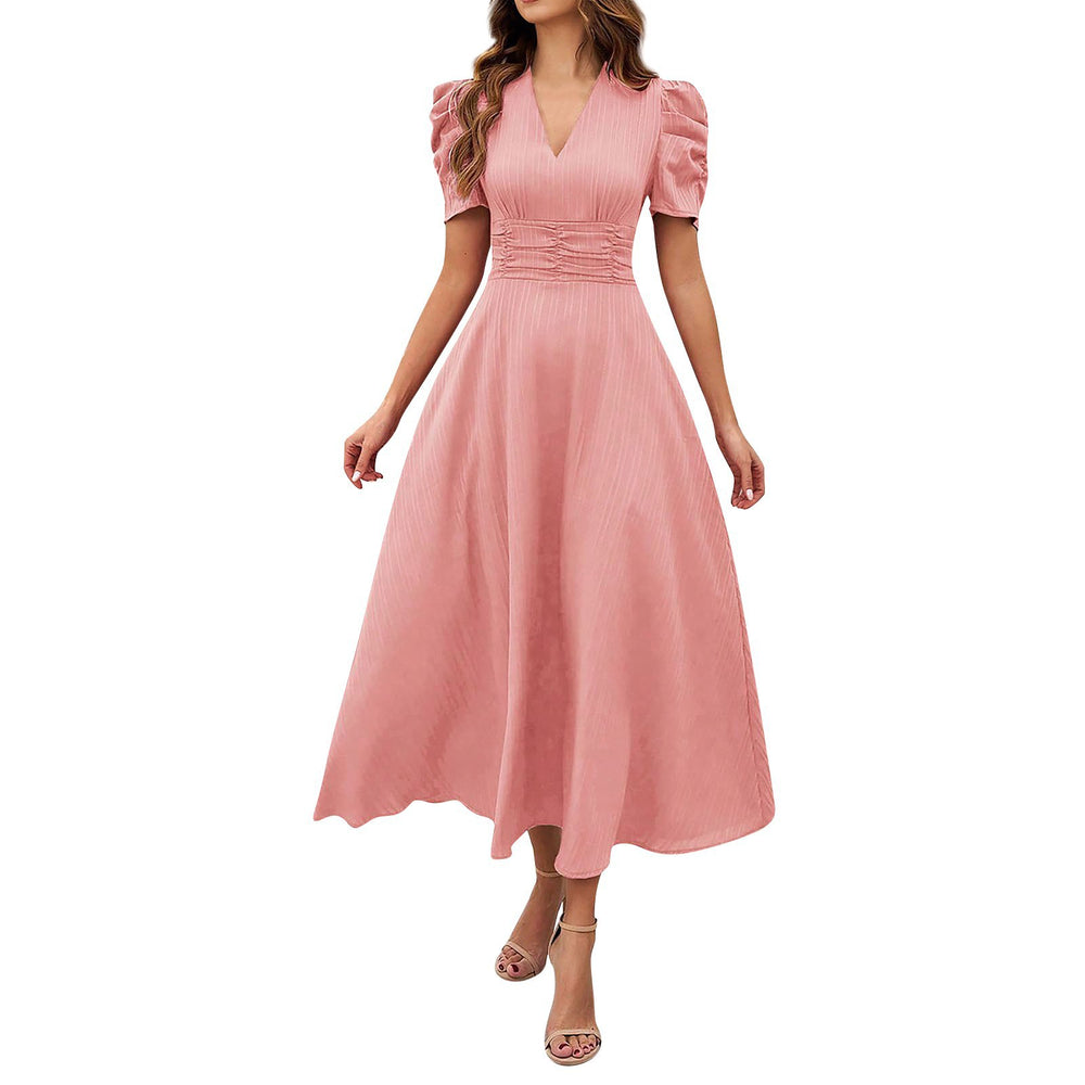 spring/summer cross-border  women's fashion high-waisted solid color slim-fit short-sleeve dress