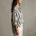 european and american cross-border  independent station spring, summer and autumn new women's clothing striped lapel loosefashion pullover women