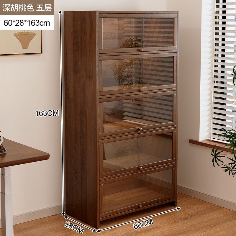 Solid wood dust-proof bookcase integrated against the wall Walnut color storage cabinet Locker Floor storage cabinet Household bookshelf