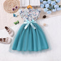 Girls' (toddler) dress, ruffle collar floral mesh dress with woven belt