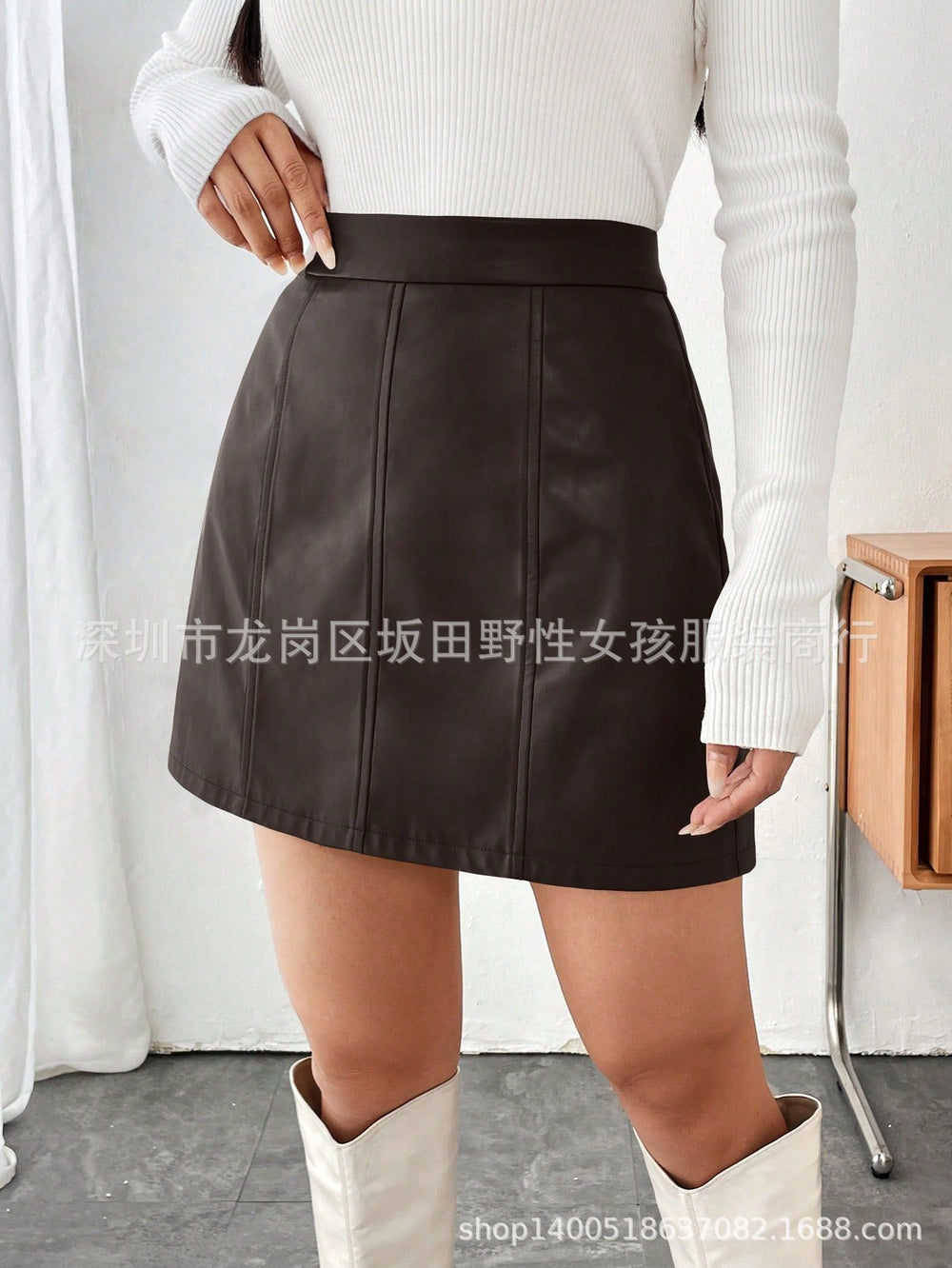 In stock-72660#  cross-border women's fashion european and american ins autumn and winter new a-line slimming hip-covering pu leather short skirt