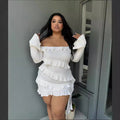 European and american cross-border women's fashion:  autumn new collection - solid color flared sleeve bandeau off-the-shoulder sexy bodycon dress