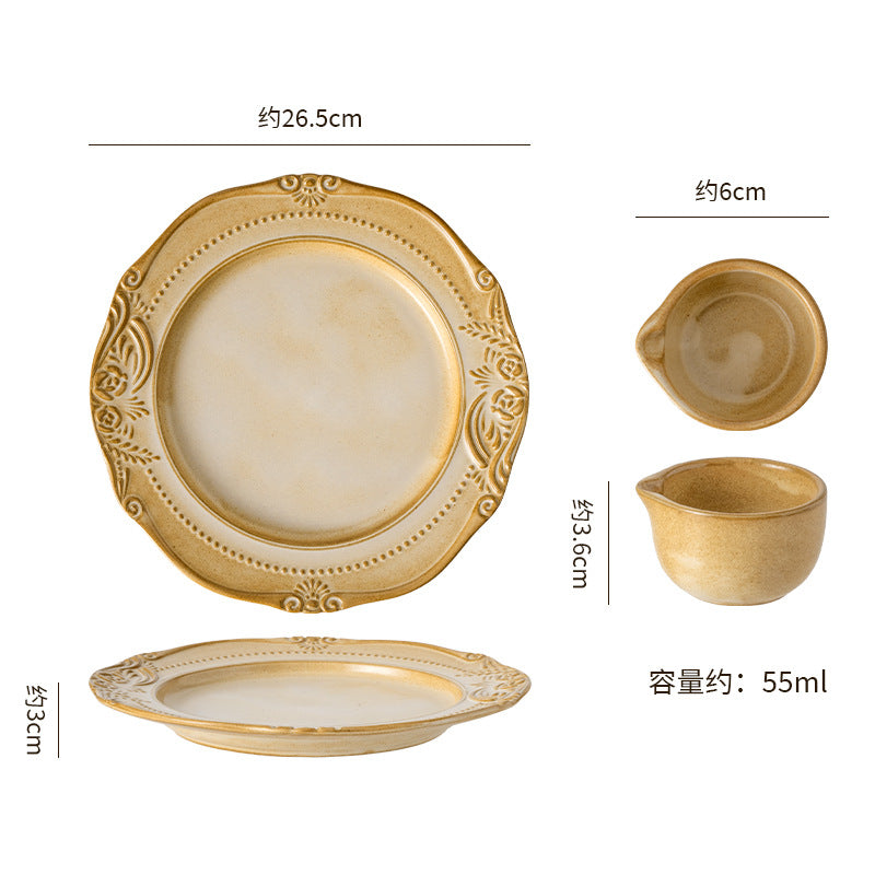European retro embossed plate - perfect for western cuisine, pasta, breakfast, restaurants, and hotels. a stylish and high-value steak plate and dinner plate